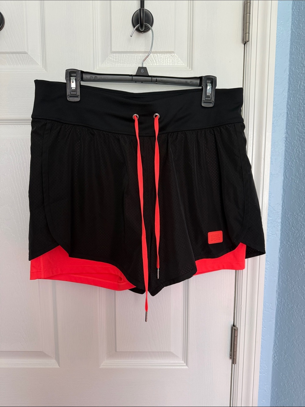 Women’s Black Athletic Layered Shorts with Coral Trim